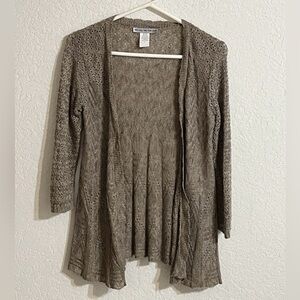 Two-One-Two New York Women's USA Made Taupe Open Knit Summer Cardigan Size S